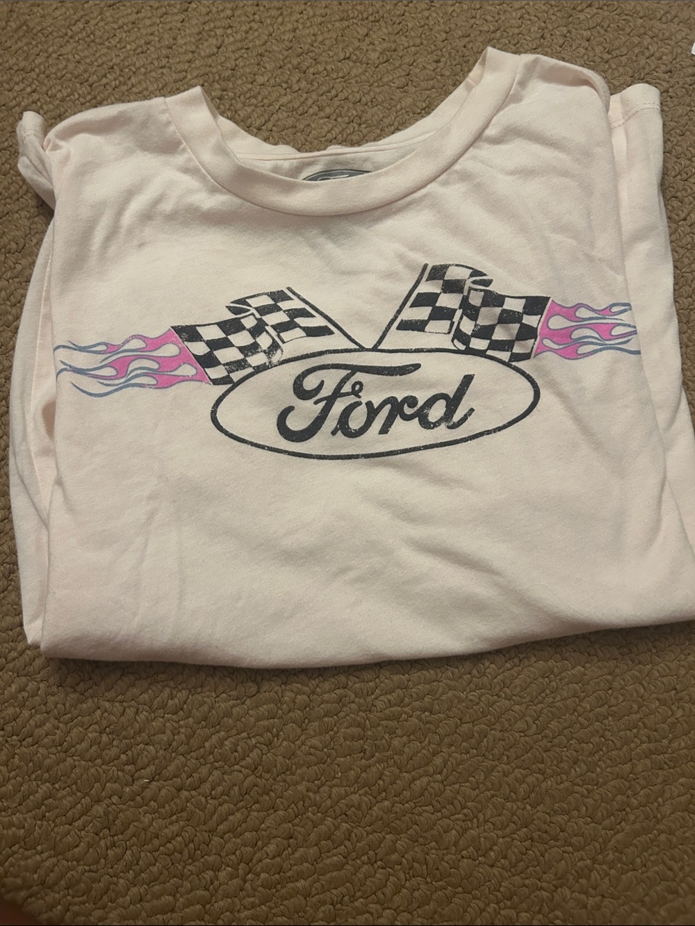 Ford Light Pink Women’s ' Short Sleeve Tee with Checkered Flags